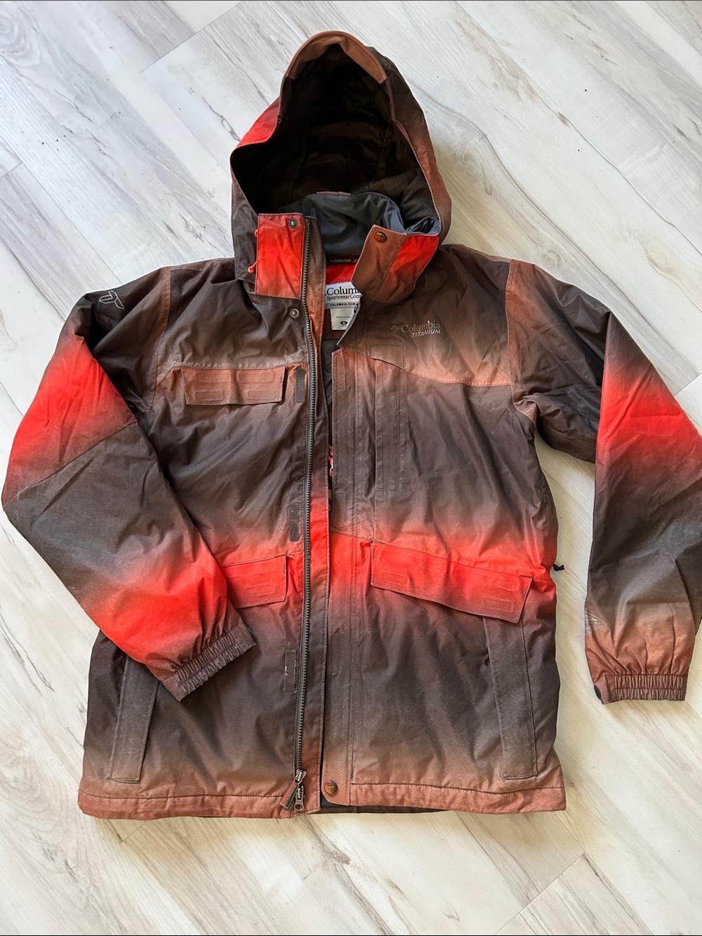 Columbia Men's Brown and Red Gradient Hooded Ski Jacket